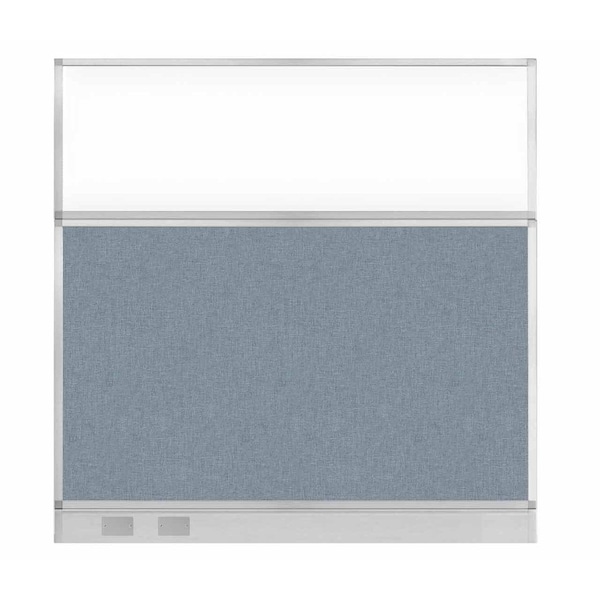 Hush Panel Configurable Cubicle Partition 6' x 6' Powder Blue Fabric Clear Window w/ Cable Channel